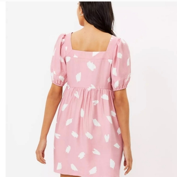ANN TAYLOR LOFT Brushstroke Square Neck Swing Dress in pink/white. Size L NWT - Picture 4 of 15
